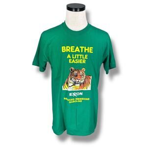 Vintage‎ Exxon Tiger Breath A Little Easier T-Shirt Men Large Green Gas 90s USA